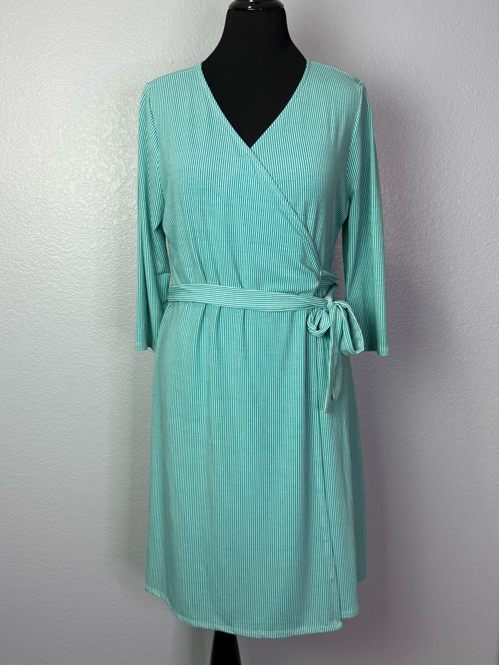 LuLaRoe Michelle Wrap Dress XL Mint/Aqua Green Stripe
